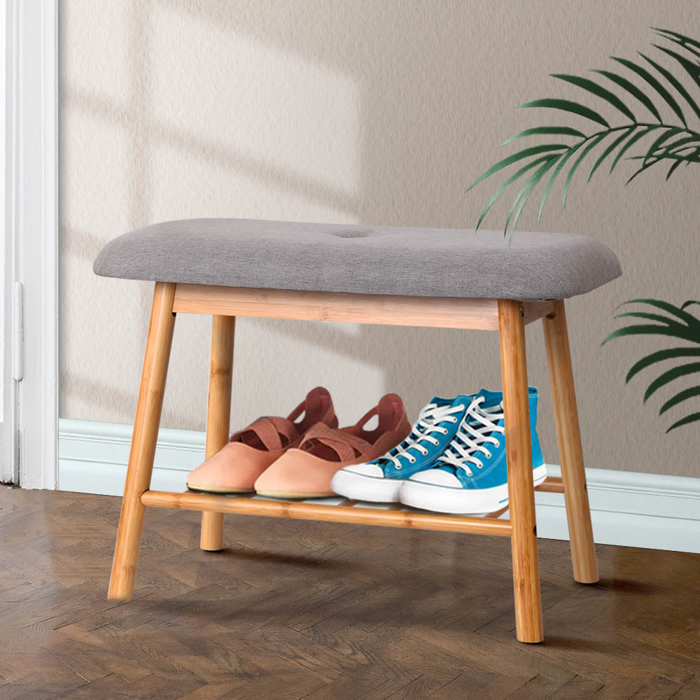 Artiss Shoe Rack Seat Bench Chair Shelf Organisers Bamboo Grey freeshipping - Awezingly