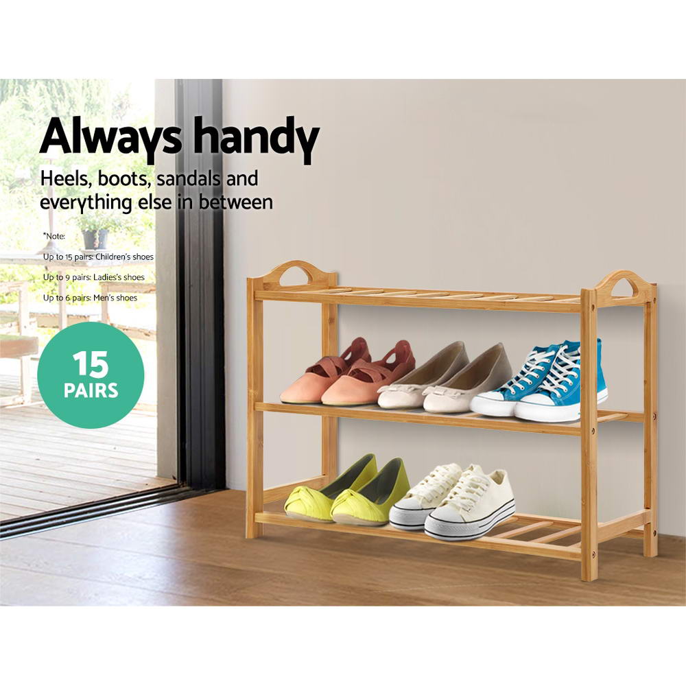 Artiss 3 Tiers Bamboo Shoe Rack Storage Organiser Wooden Shelf Stand Shelves freeshipping - Awezingly