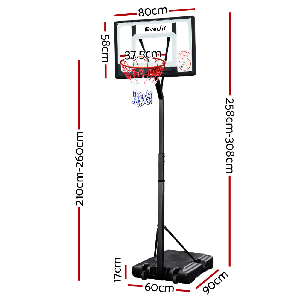 Everfit Adjustable Portable Basketball Stand Hoop System Rim - 2.1m to 2.6m