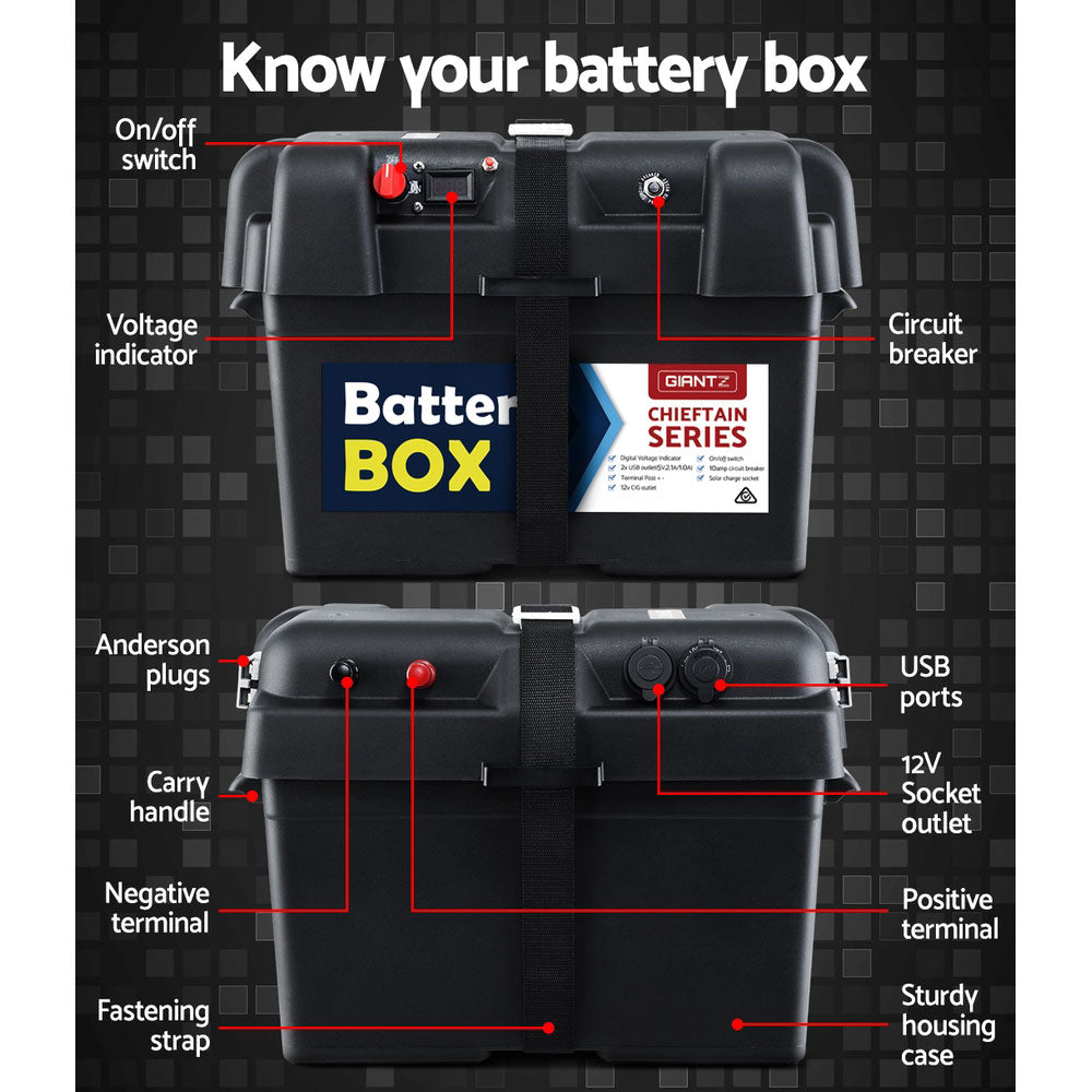 GIANTZ Battery Box 12V Camping Portable Deep Cycle AGM Universal Large USB Cig