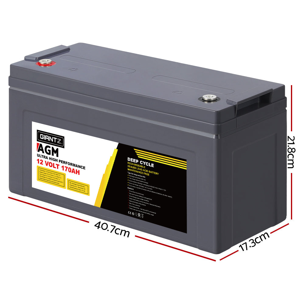 Giantz 170Ah Deep Cycle Battery 12V AGM Marine Sealed Power Portable Box Solar Caravan Camping