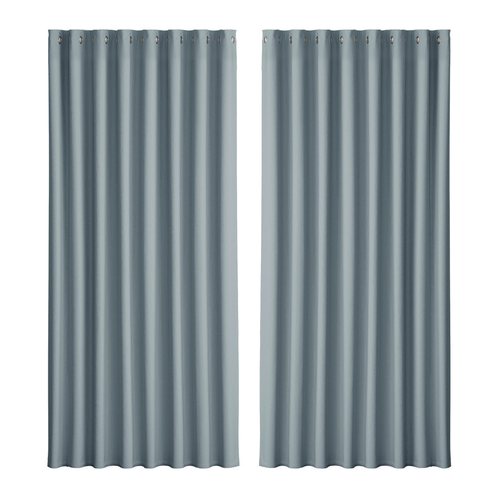 Artiss 2X Blockout Curtains Blackout Window Curtain Eyelet 300x230cm Grey