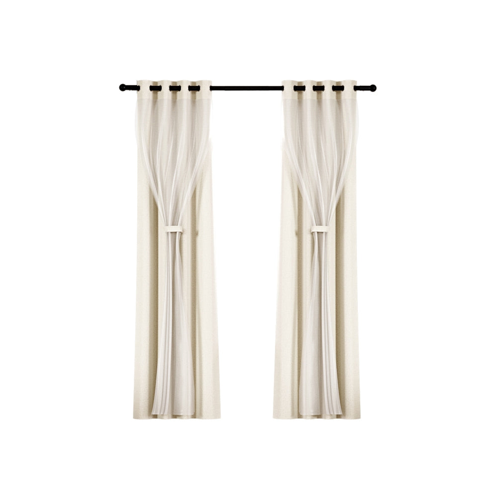 Artiss 2X 132x213cm Blockout Sheer Curtains Beige