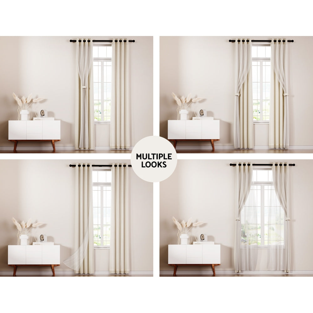 Artiss 2X 132x213cm Blockout Sheer Curtains Beige