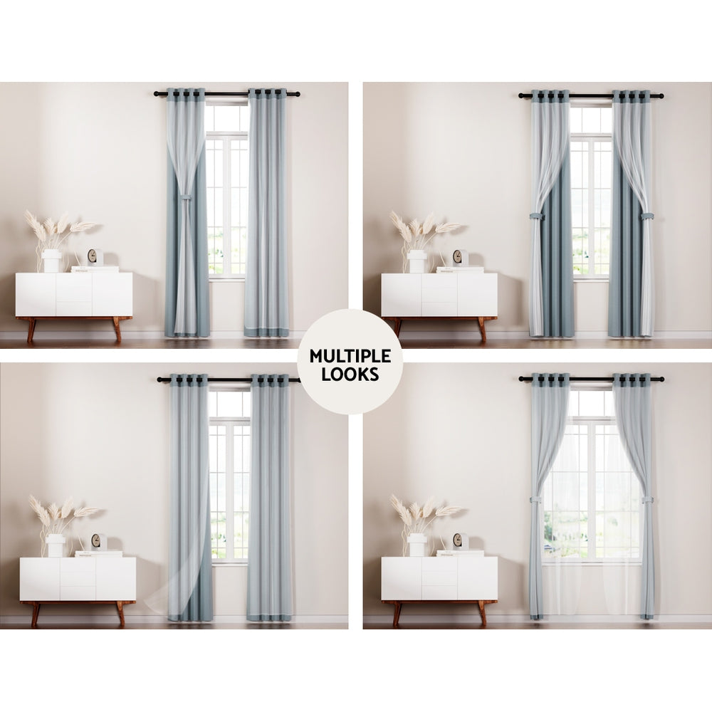 Artiss 2X 132x213cm Blockout Sheer Curtains Light Grey