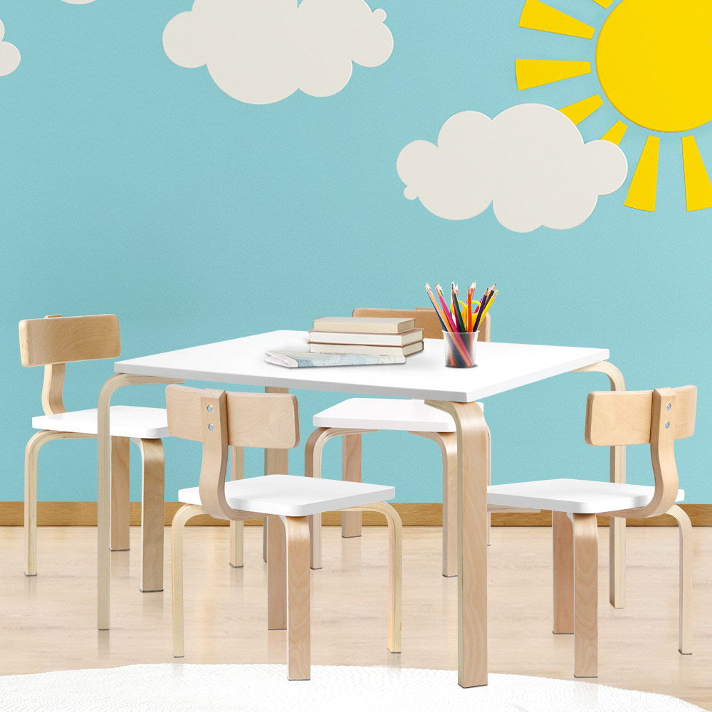 Keezi 5PCS Childrens Table and Chairs Set Kids Furniture Toy Dining White Desk