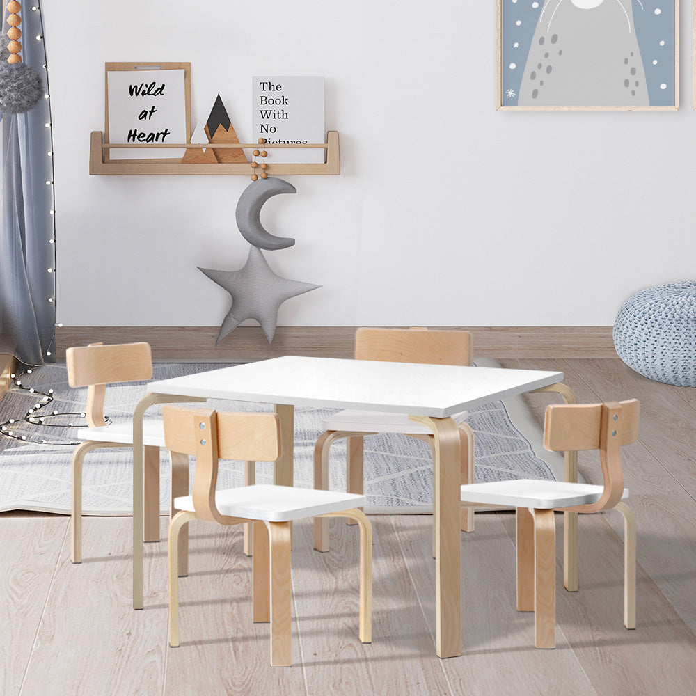 Keezi 5PCS Childrens Table and Chairs Set Kids Furniture Toy Dining White Desk