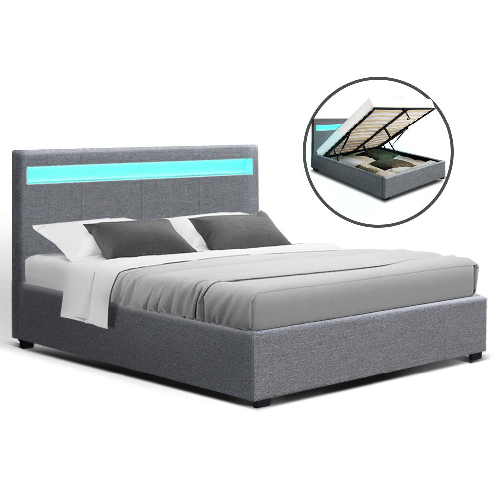 Artiss Bed Frame Double Full Size Gas Lift Base With Storage Grey Fabric COLE freeshipping - Awezingly