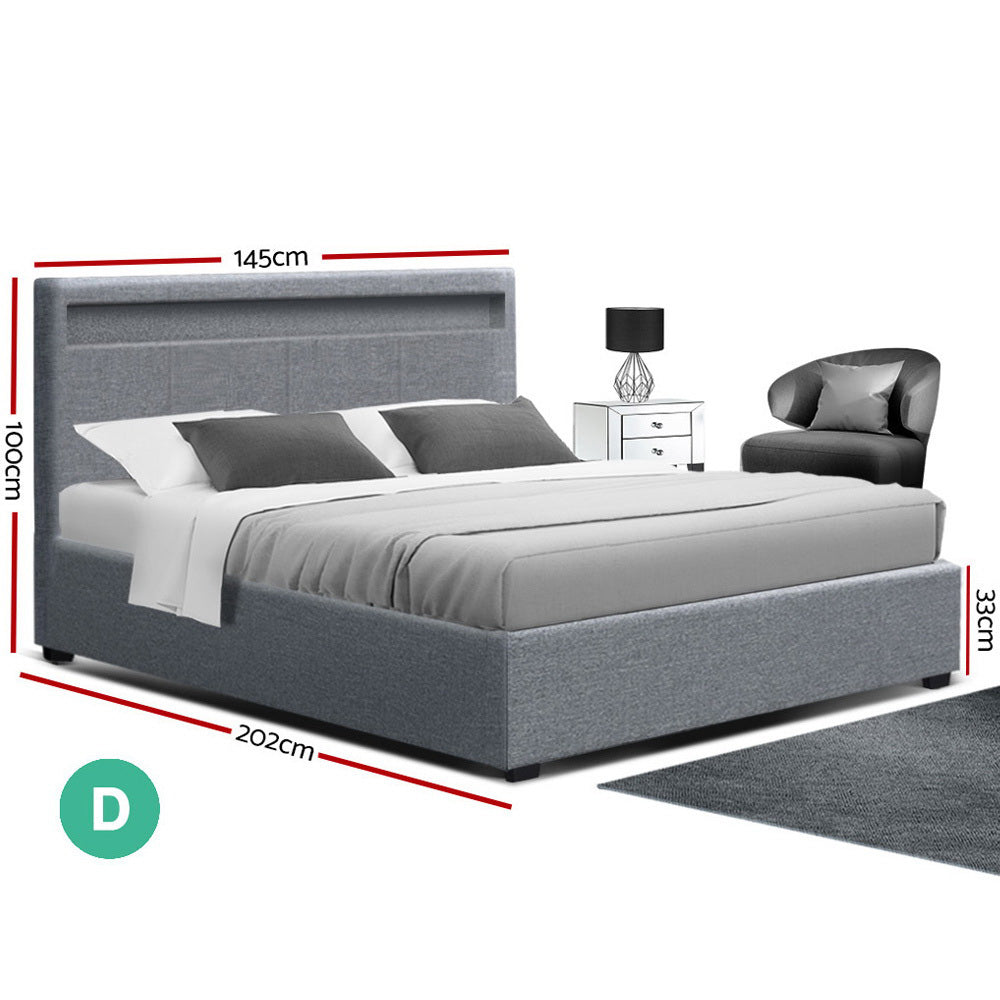 Artiss Bed Frame Double Full Size Gas Lift Base With Storage Grey Fabric COLE freeshipping - Awezingly