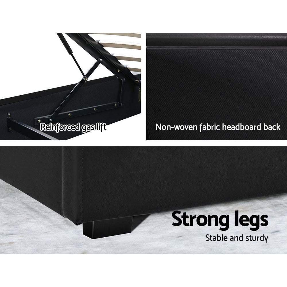 Artiss LED Bed Frame Queen Size Gas Lift Base With Storage Black Leather