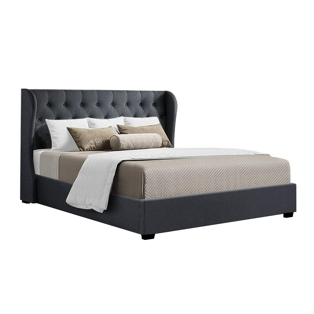 Artiss Issa Bed Frame Fabric Gas Lift Storage - Charcoal King freeshipping - Awezingly