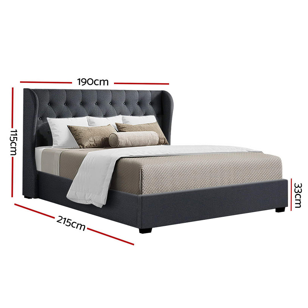 Artiss Issa Bed Frame Fabric Gas Lift Storage - Charcoal King freeshipping - Awezingly