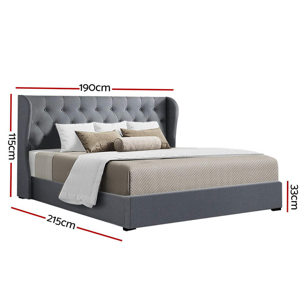 Artiss Issa Bed Frame Fabric Gas Lift Storage - Grey King freeshipping - Awezingly