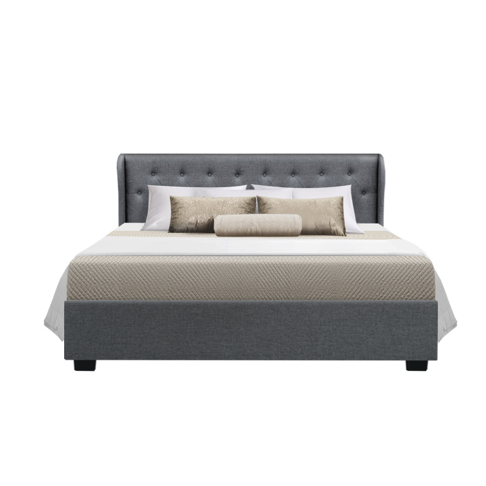 Artiss Issa Bed Frame Fabric Gas Lift Storage - Grey Queen freeshipping - Awezingly