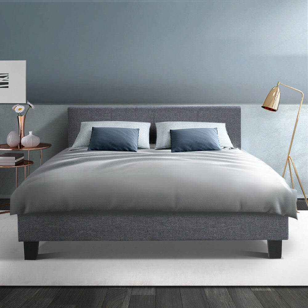 Artiss Double Size Fabric Bed Frame Headboard Grey freeshipping - Awezingly