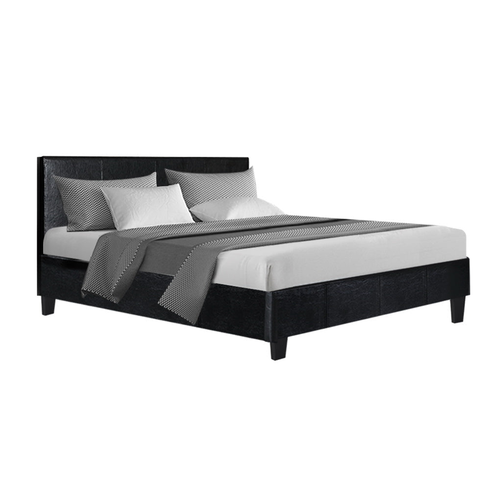 Artiss Double Size PU Leather Bed Frame Headboard - Black freeshipping - Awezingly