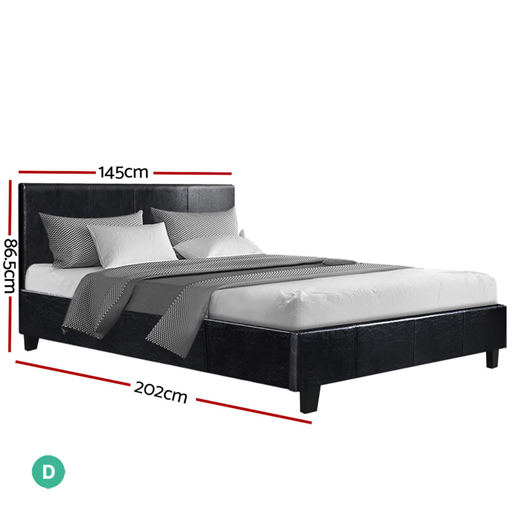 Artiss Double Size PU Leather Bed Frame Headboard - Black freeshipping - Awezingly