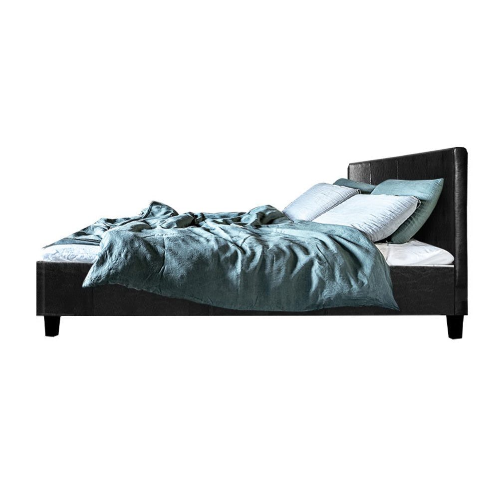 Artiss Double Size PU Leather Bed Frame Headboard - Black freeshipping - Awezingly