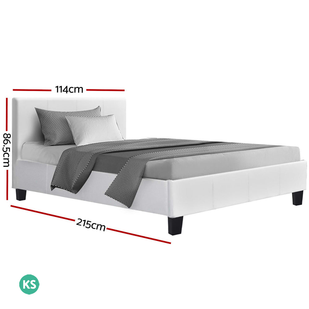 Artiss King Single Size Bed Frame Base Mattress Platform White Leather Wooden NEO freeshipping - Awezingly