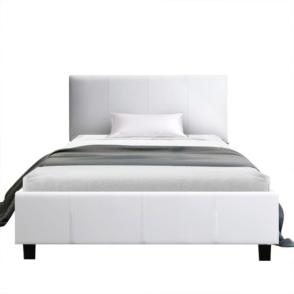 Artiss King Single Size Bed Frame Base Mattress Platform White Leather Wooden NEO freeshipping - Awezingly