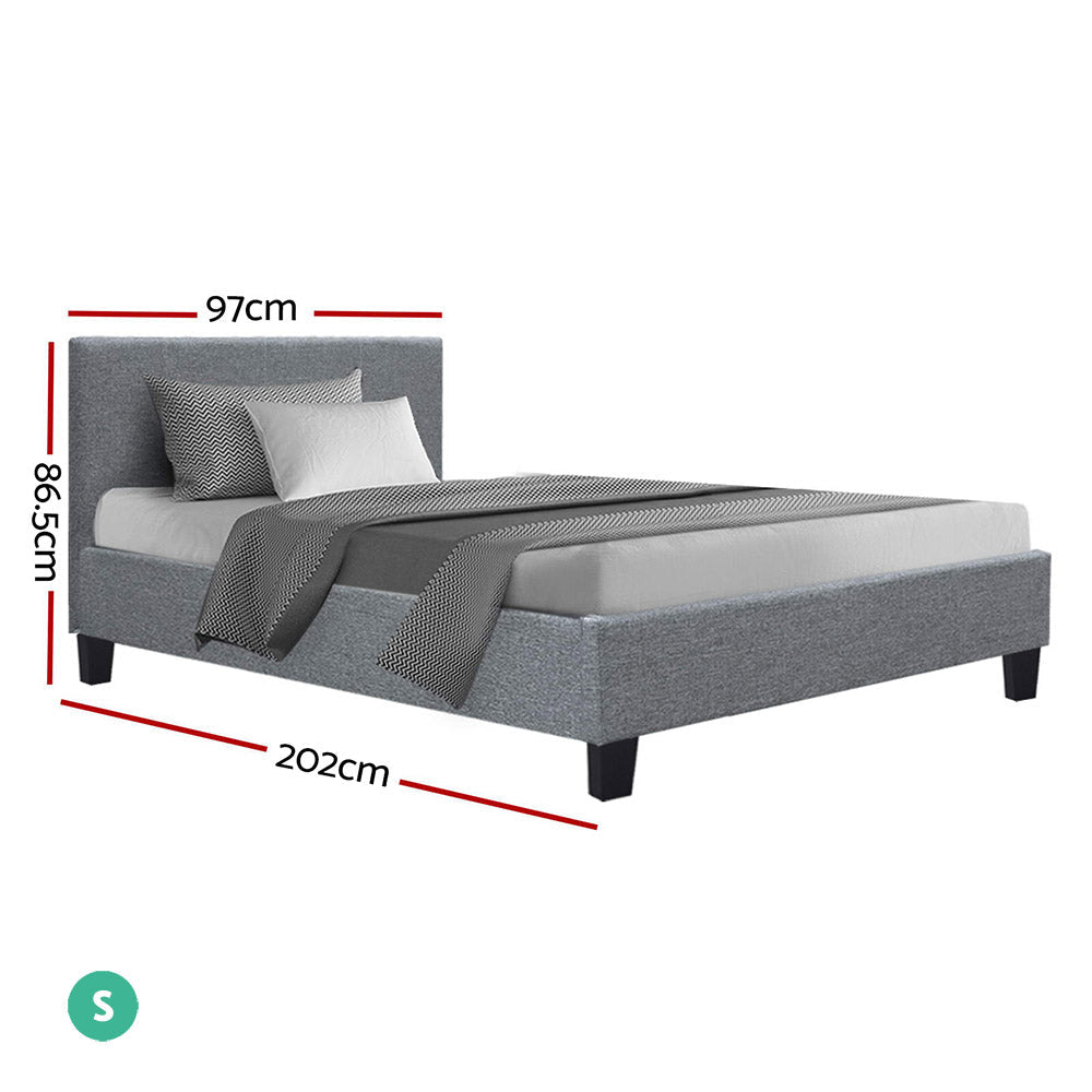 Artiss Single Size Bed Frame Base Mattress Platform Fabric Wooden Grey NEO freeshipping - Awezingly