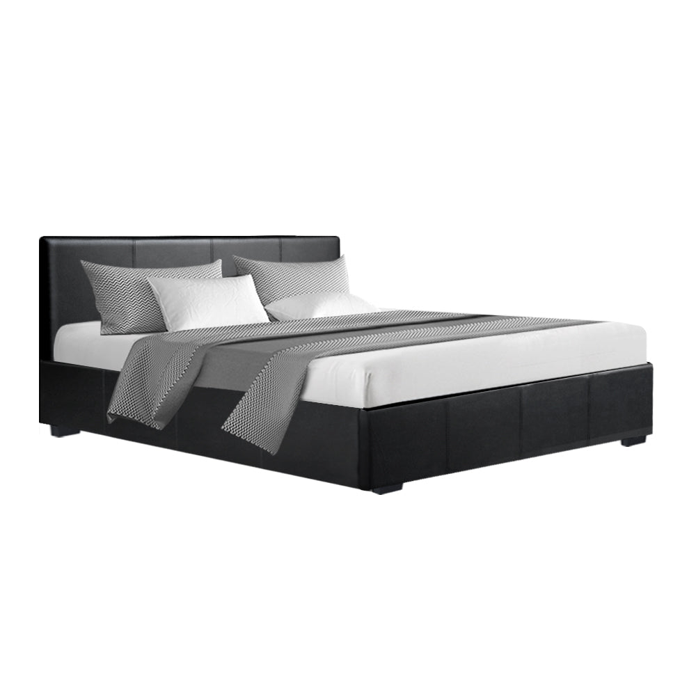 Artiss Nino Bed Frame PU Leather - Black Queen freeshipping - Awezingly