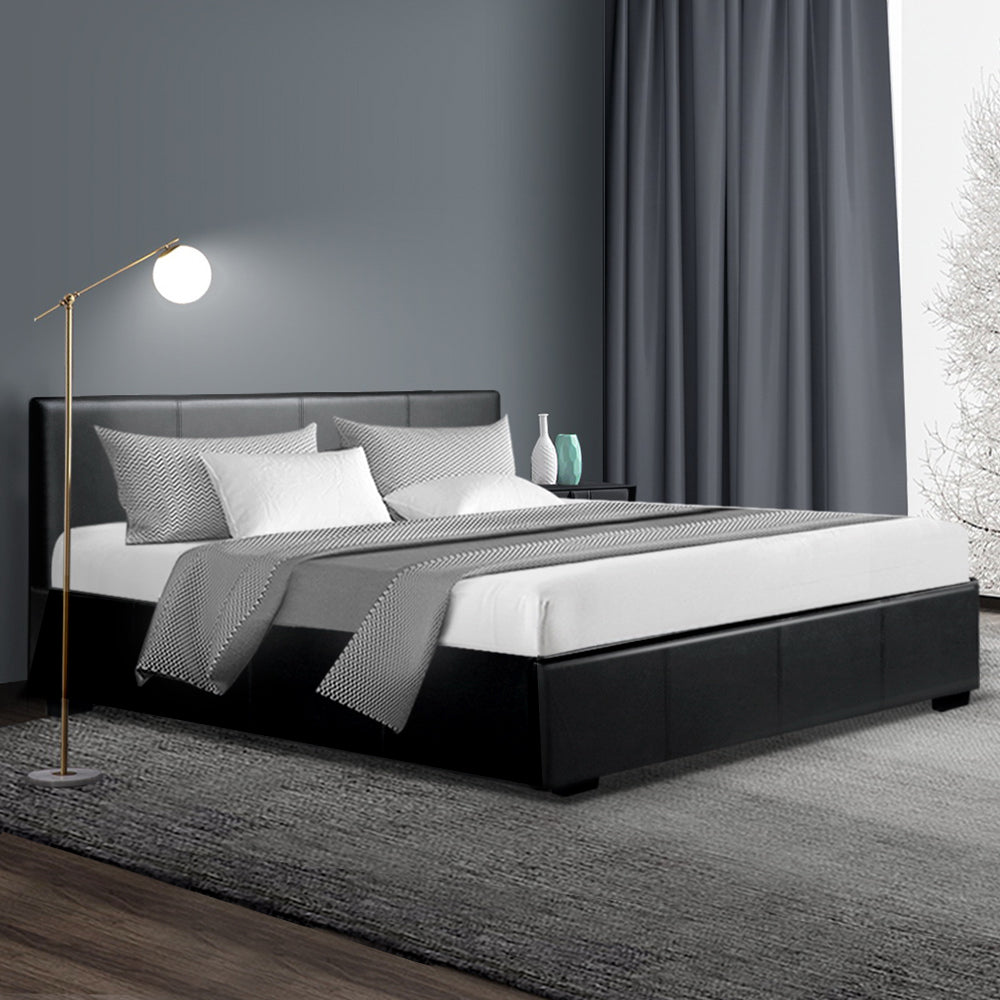 Artiss Nino Bed Frame PU Leather - Black Queen freeshipping - Awezingly