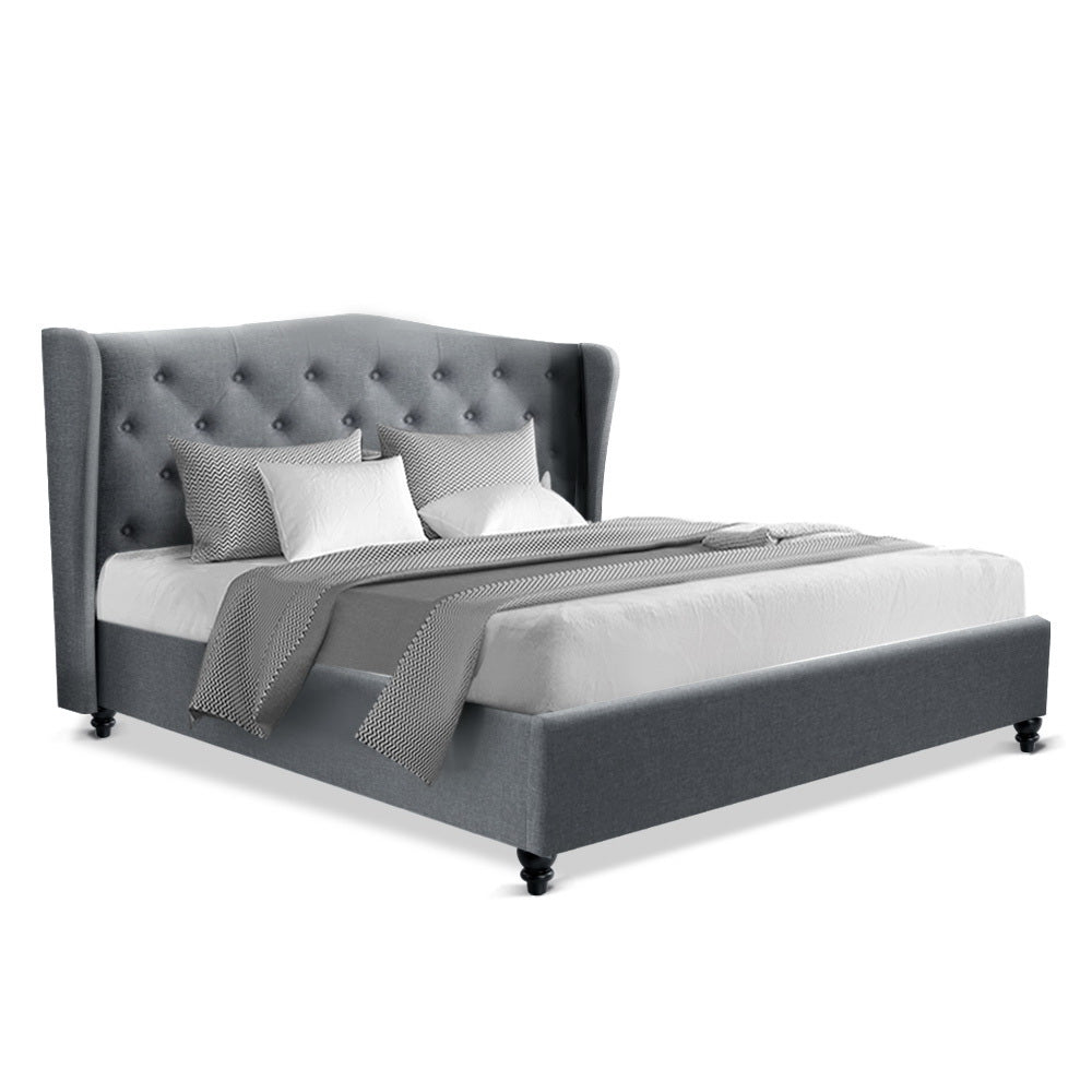 Artiss Double Size Wooden Upholstered Bed Frame Headborad - Grey freeshipping - Awezingly