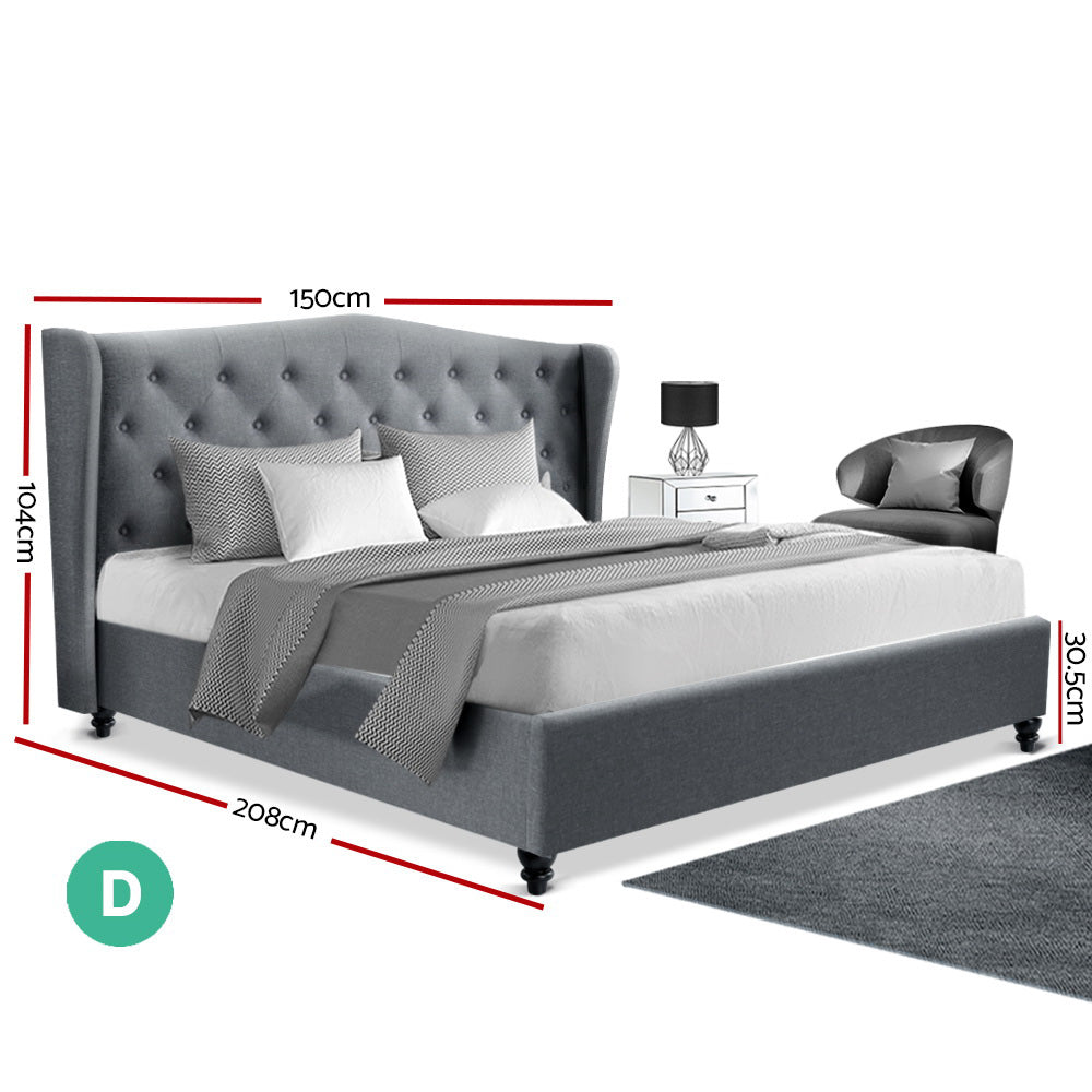 Artiss Double Size Wooden Upholstered Bed Frame Headborad - Grey freeshipping - Awezingly