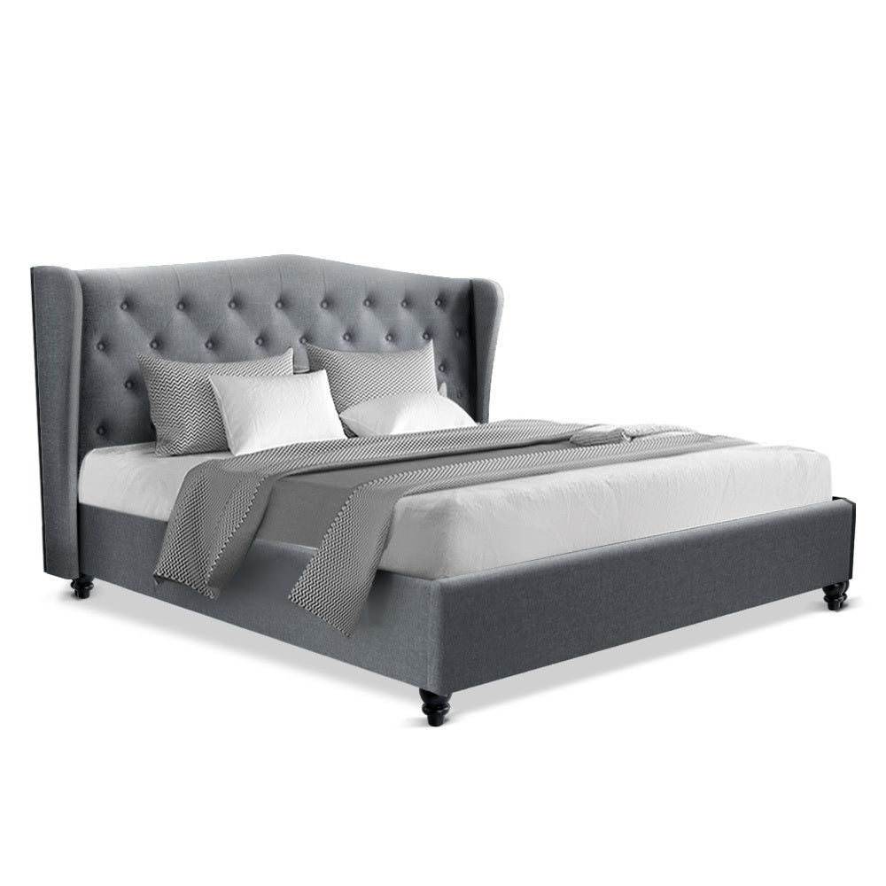 Artiss King Size Wooden Upholstered Bed Frame Headborad - Grey freeshipping - Awezingly