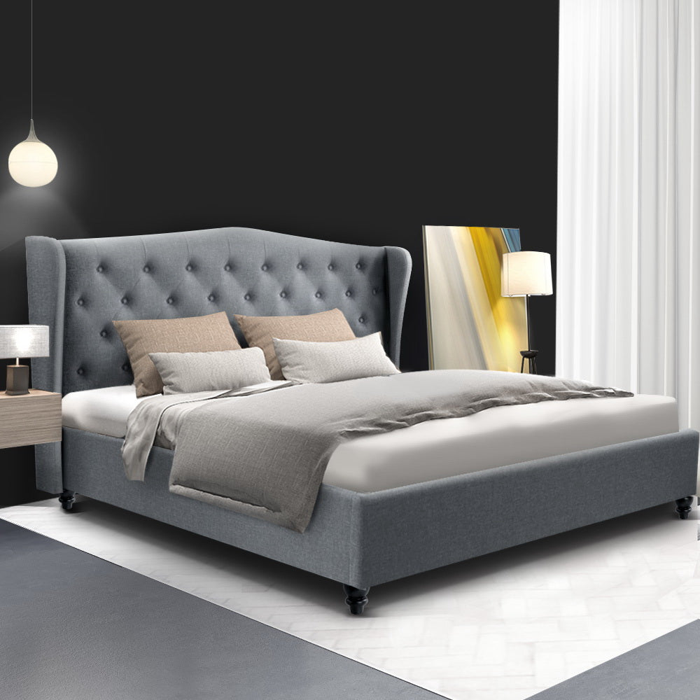 Artiss King Size Wooden Upholstered Bed Frame Headborad - Grey freeshipping - Awezingly