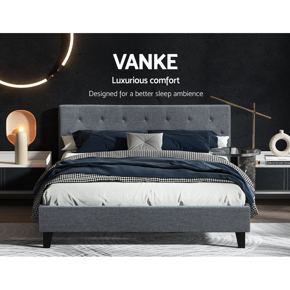 Artiss VANKE Queen Size Bed Frame Base Fabric Headboard Wooden Mattress