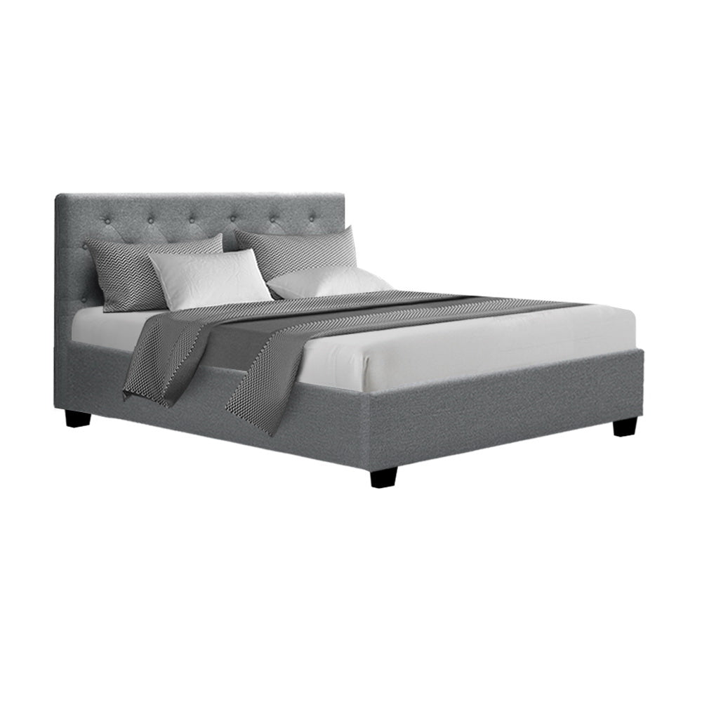 Artiss Double Full Size Gas Lift Bed Frame Base With Storage Mattress Grey Fabric VILA