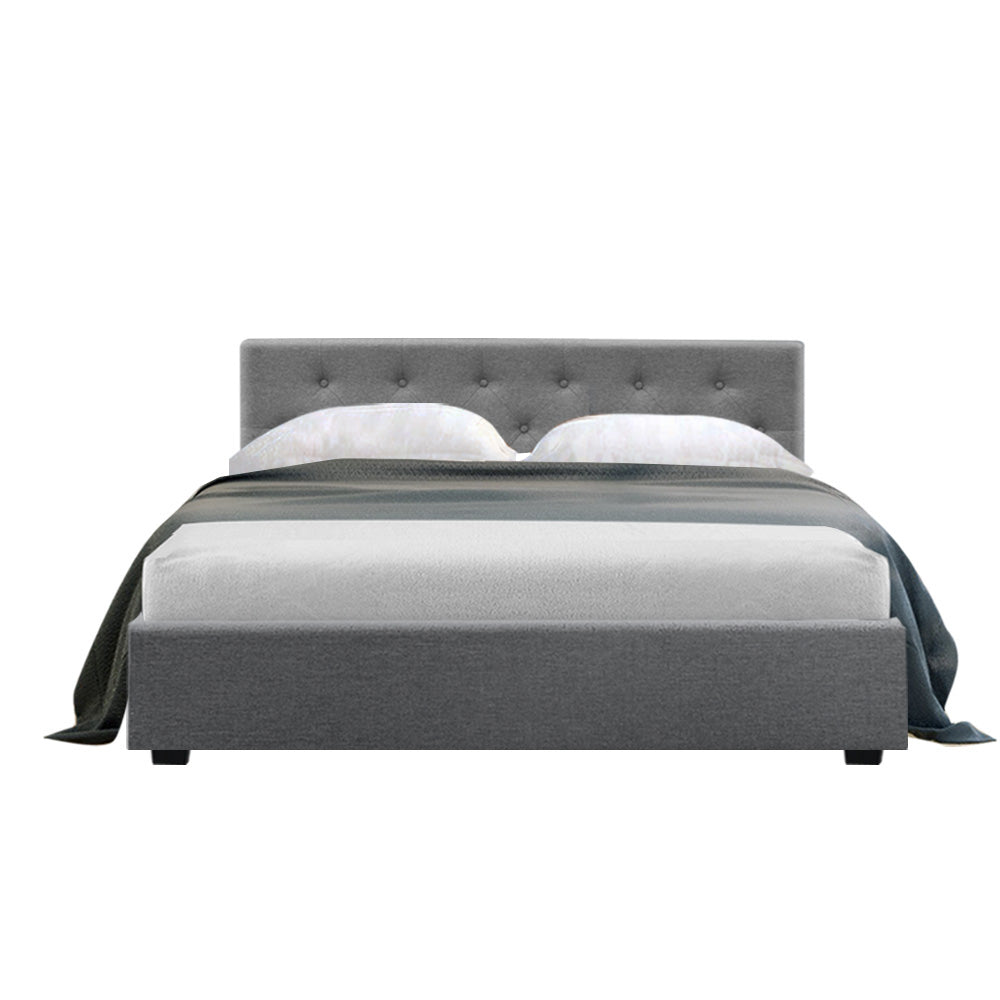 Artiss Double Full Size Gas Lift Bed Frame Base With Storage Mattress Grey Fabric VILA