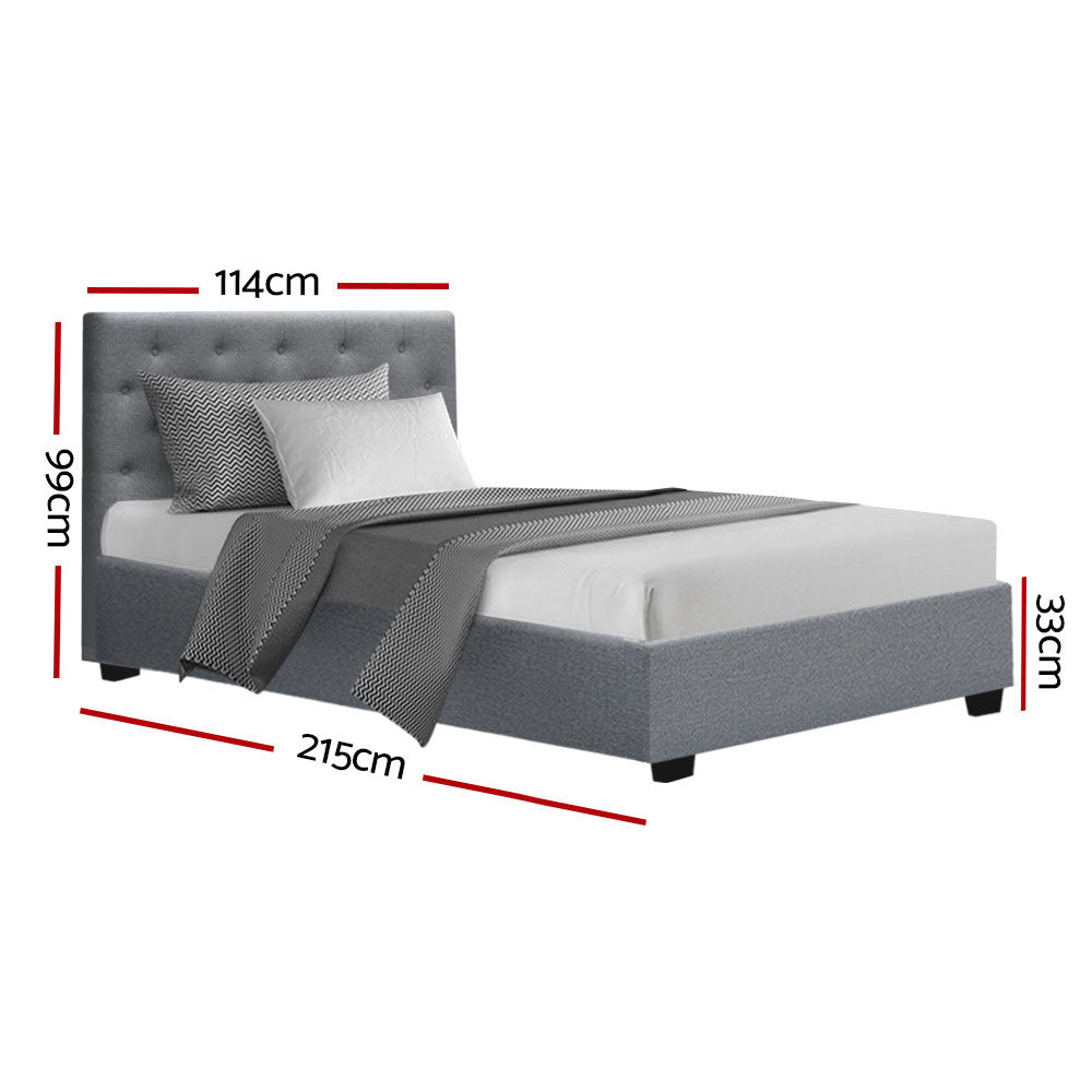 Artiss VILA King Single Size Gas Lift Bed Frame Base With Storage Mattress Grey Fabric