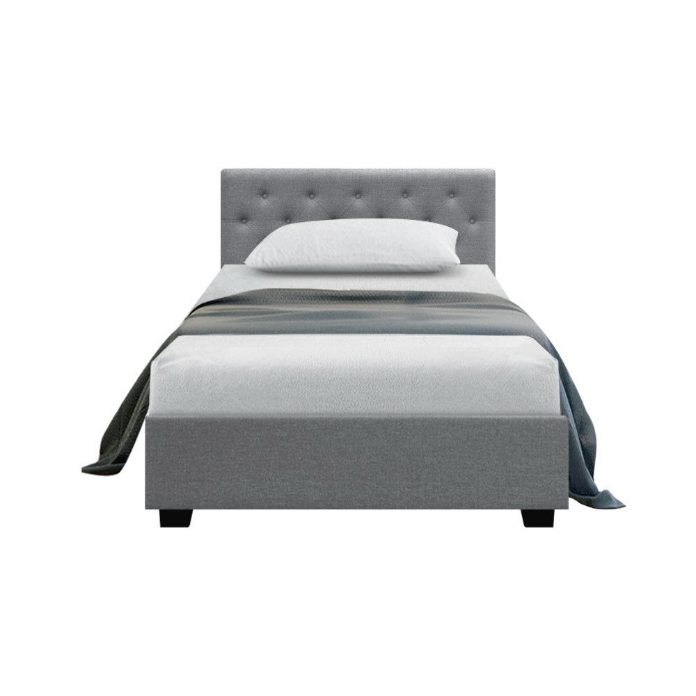 Artiss VILA King Single Size Gas Lift Bed Frame Base With Storage Mattress Grey Fabric