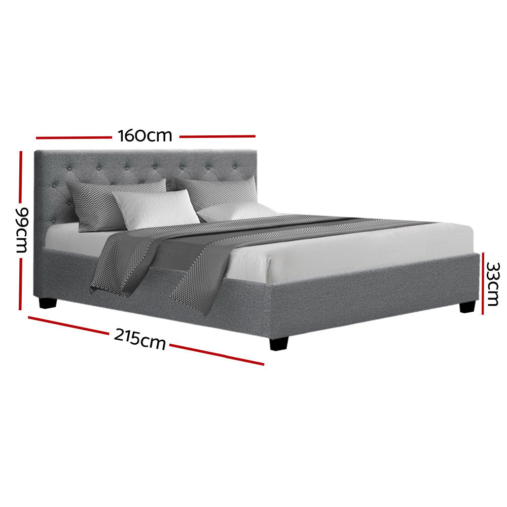 Artiss Queen Size Gas Lift Bed Frame Base With Storage Mattress Grey Fabric VILA