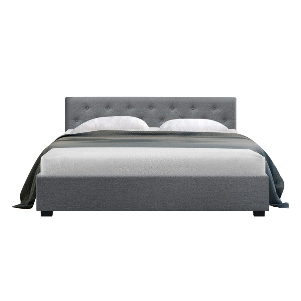 Artiss Queen Size Gas Lift Bed Frame Base With Storage Mattress Grey Fabric VILA