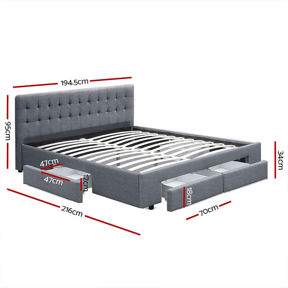 Artiss Avio Bed Frame Fabric Storage Drawers - Grey King freeshipping - Awezingly