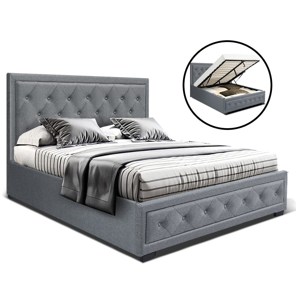 Artiss Bed Frame Double Full Size Gas Lift Base With Storage Grey Fabric TIYO freeshipping - Awezingly