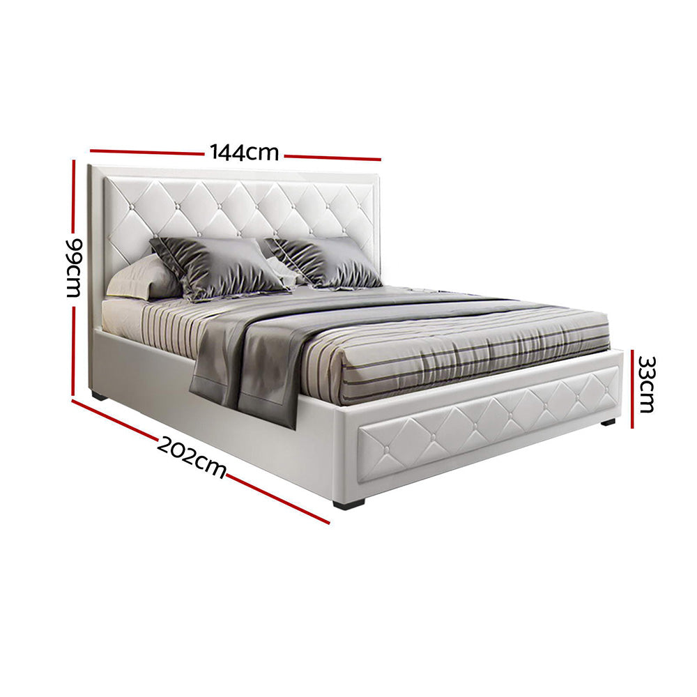 Artiss TIYO Double Full Size Gas Lift Bed Frame Base With Storage Mattress White Leather