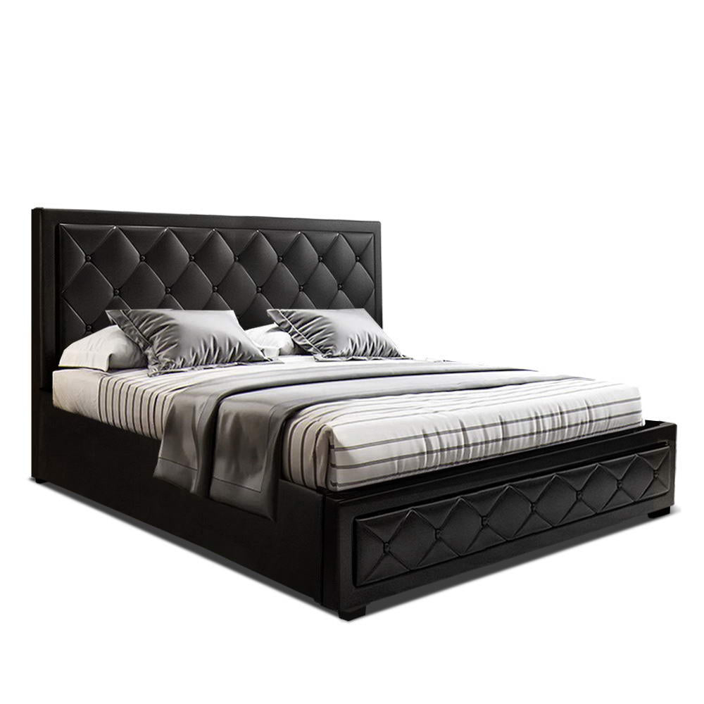 Artiss TIYO King Size Gas Lift Bed Frame Base With Storage Mattress Black Leather freeshipping - Awezingly