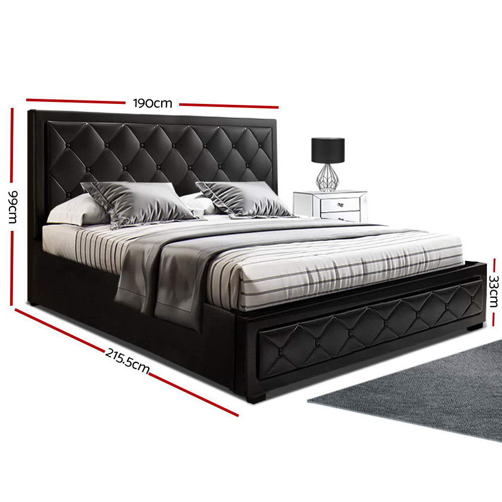 Artiss TIYO King Size Gas Lift Bed Frame Base With Storage Mattress Black Leather freeshipping - Awezingly