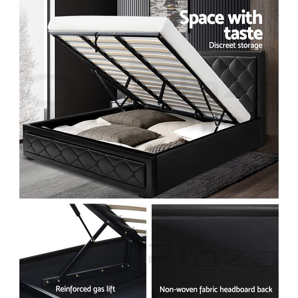 Artiss TIYO King Size Gas Lift Bed Frame Base With Storage Mattress Black Leather freeshipping - Awezingly