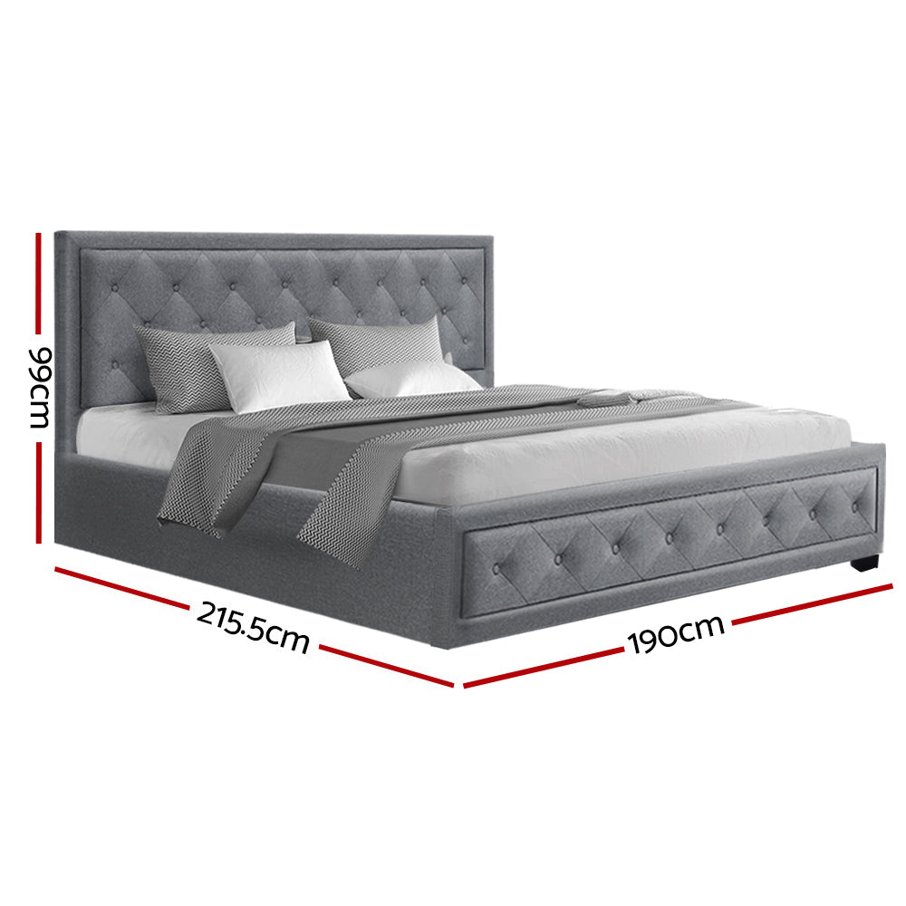 Artiss TIYO King Size Gas Lift Bed Frame Base With Storage Mattress Grey Fabric