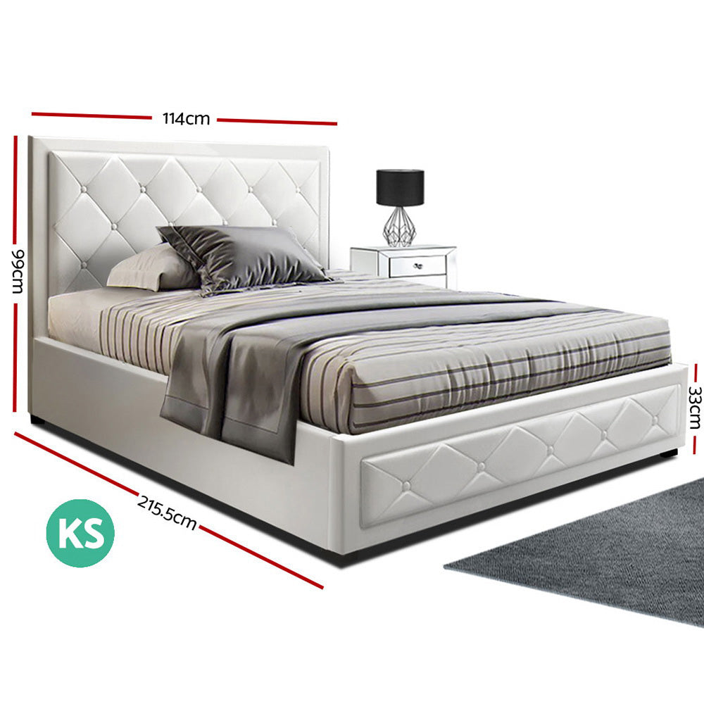 Artiss TIYO King Single Size Gas Lift Bed Frame Base With Storage Mattress White Leather freeshipping - Awezingly