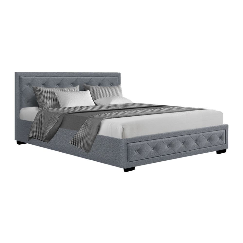 Artiss TIYO Queen Size Gas Lift Bed Frame Base With Storage Mattress Grey Fabric