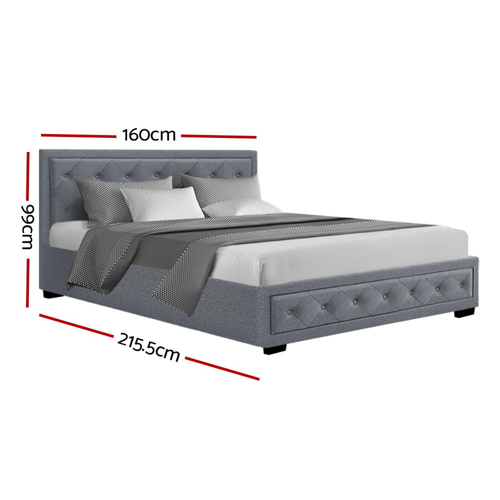 Artiss TIYO Queen Size Gas Lift Bed Frame Base With Storage Mattress Grey Fabric