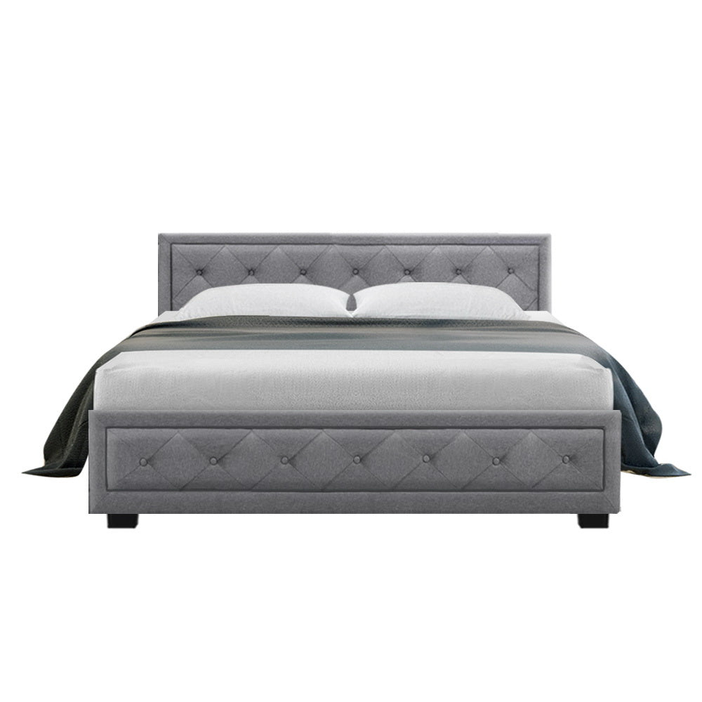 Artiss TIYO Queen Size Gas Lift Bed Frame Base With Storage Mattress Grey Fabric