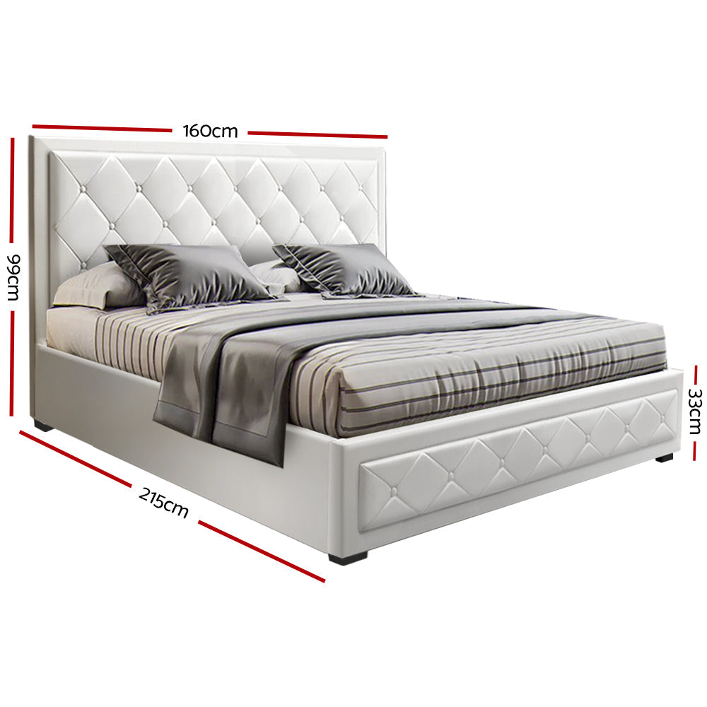 Artiss TIYO Queen Size Gas Lift Bed Frame Base With Storage Mattress White Leather